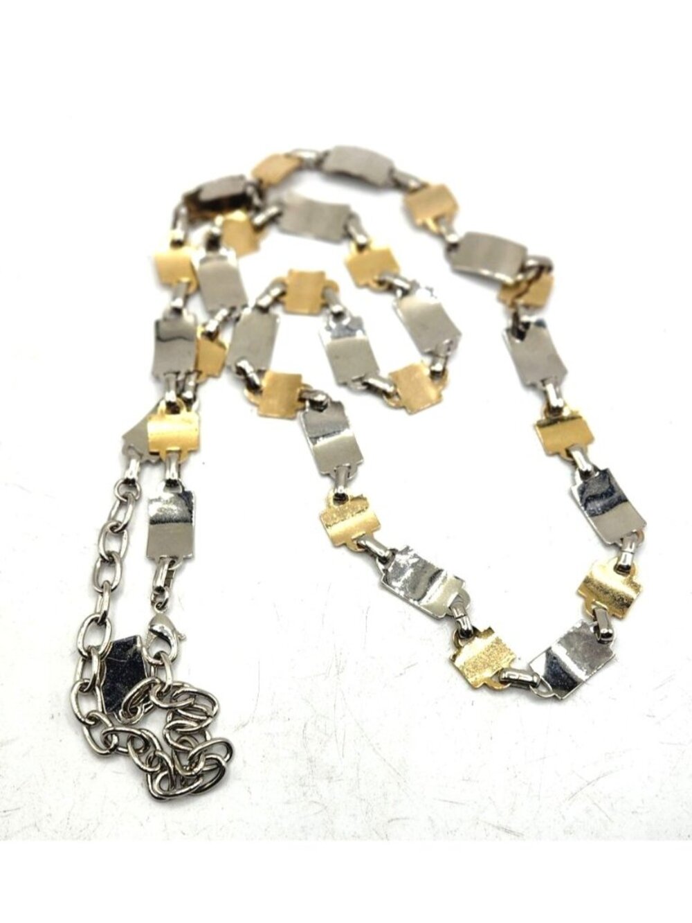 2 tone Silver & Gold Metal Square Link Chain 34" Necklace or Belt